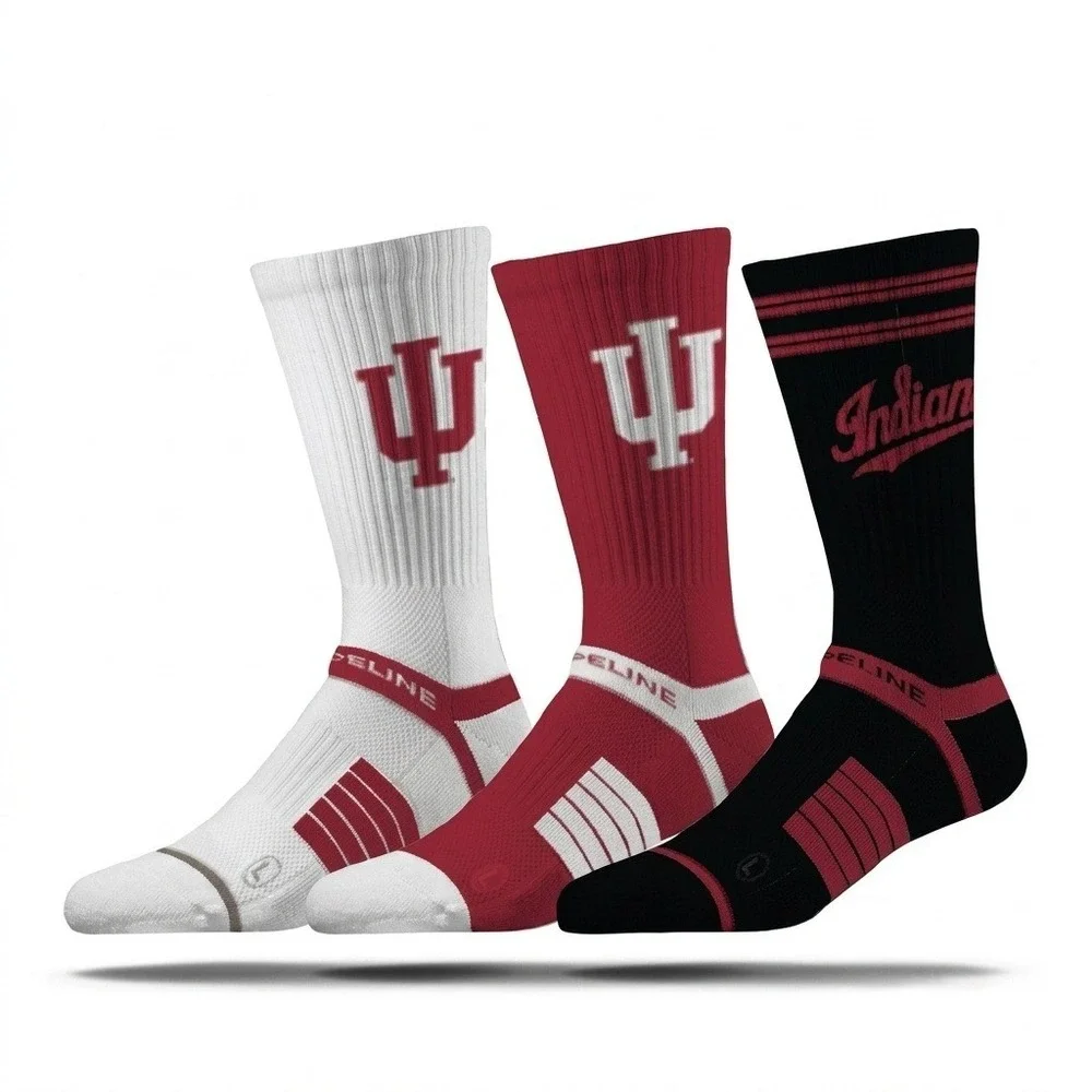 Indiana University Hoosiers Strideline Crew Socks Unisex M/L Red White 3 Pack